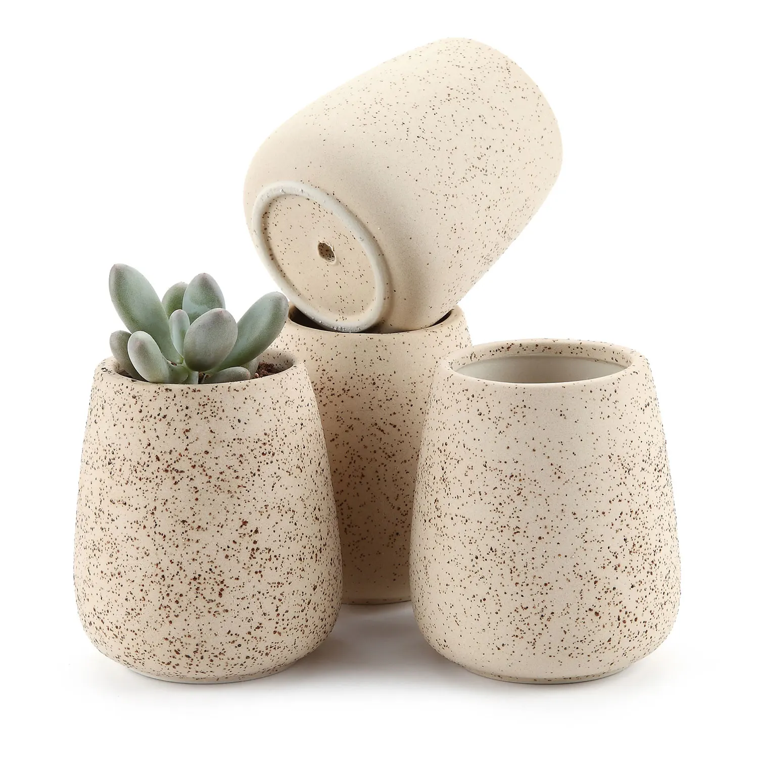 

T4U 3 Inch Clay Close up Round Bowel Shaped succulent Cactus Plant Pot Flower Pot/Container/Planter Beige Package 1 Pack of 4