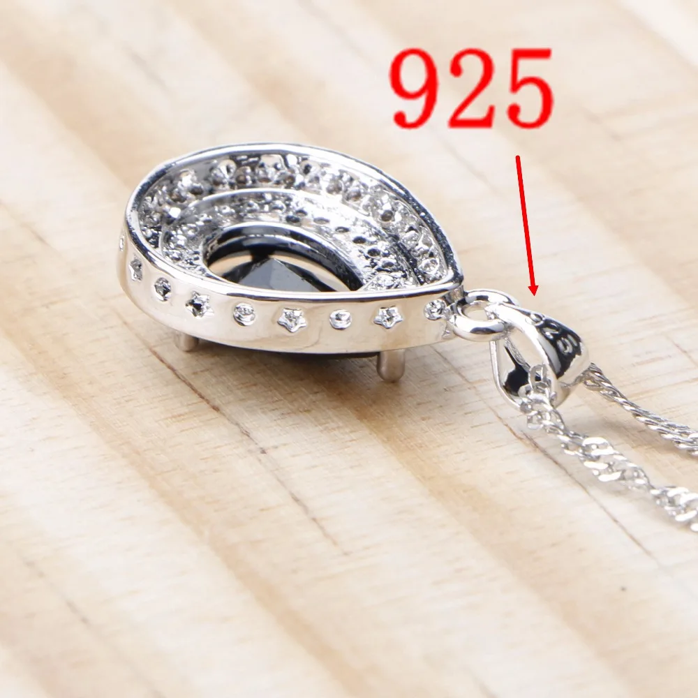 Свадебные 925 пробы серебряные Ювелирные наборы женские черные камни серьги Свадебные ювелирные изделия циркониевое кольцо браслет кулон ожерелье набор