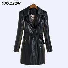 SWREDMI новинка тонкая повседневная женская кожаная куртка черная комбинированная армейская Зеленая кожаная куртка длинного размера плюс 5XL мотоциклетная одежда