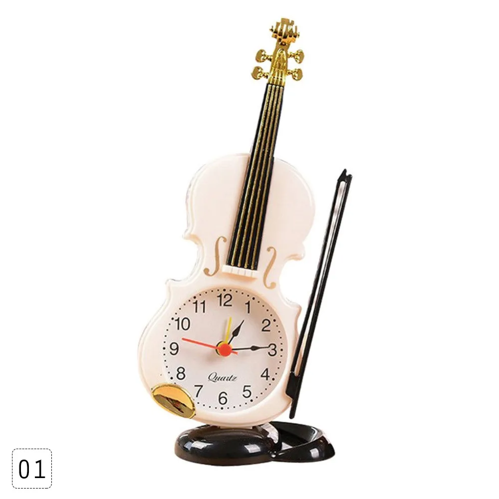 1pc Small Bed Compact Travel Quartz Clock Simulated Violin Alarm Clock#288312