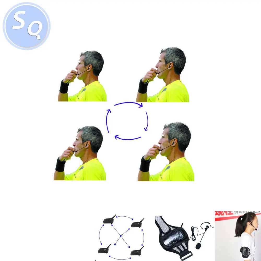 

4 Referees Talk same time Football Referee Judger Arbitration Walkie Talkie Football Coach Referee Earhook Earphone