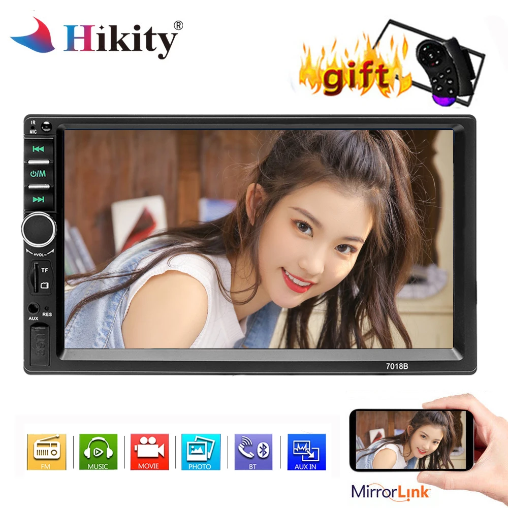 

Hikity Autoradio 2 Din Car Radio 7" HD Touch Screen Audio Stereo Bluetooth FM MP5 Multimedia Player Mirror-Link Rear View Camera