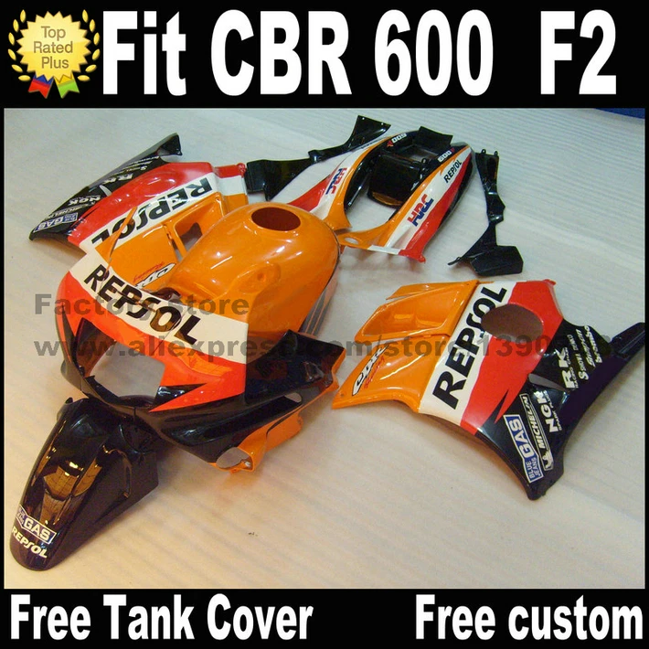 

Plastic fit for HONDA CBR 600 F2  fairing kit 1991 1992 1993 1994 orange black REPSOL fairings set CBR600 91 92 93 94 AS16