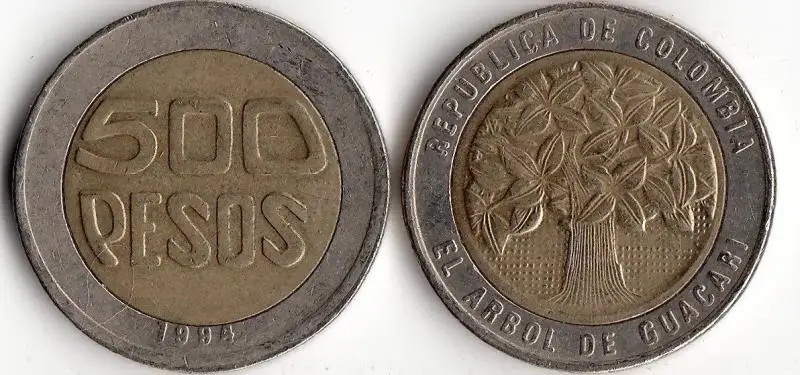 Colombia 500 pesos Coin 100% real and Original North South America Coins for Collection old |