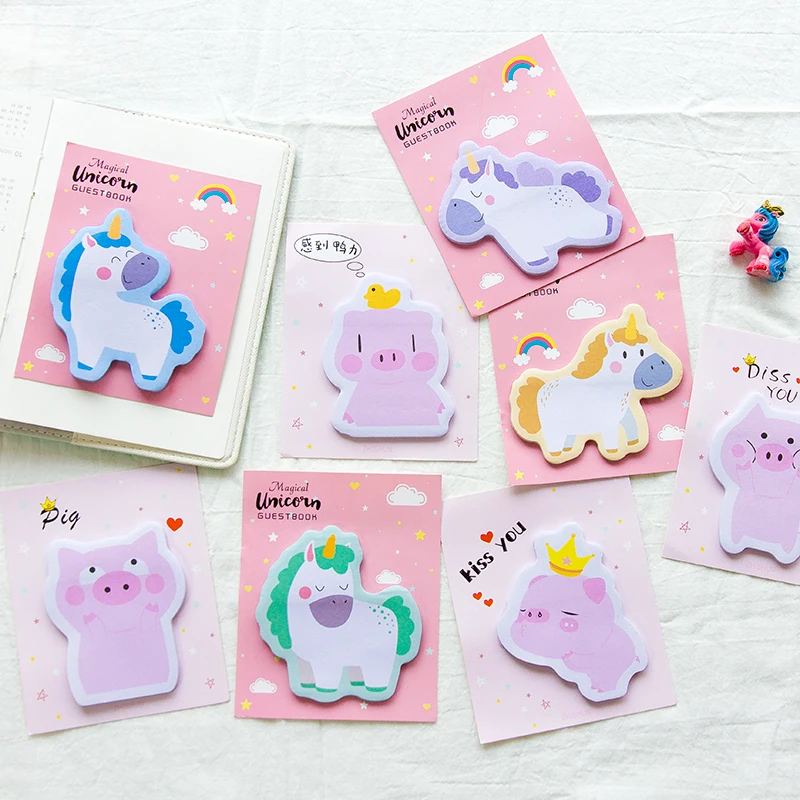 Милый мультяшный розовый поросенок Единорог блокнот Липкие заметки Kawaii