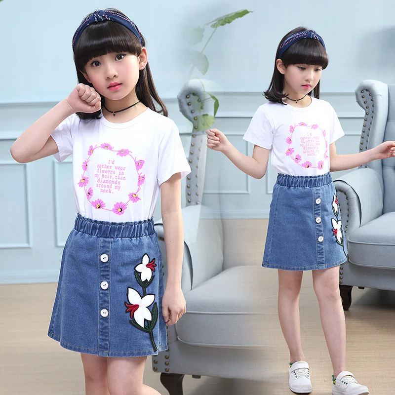 

2019 feiluo Summer Casual braces skirt +shirt 2pcs set Clothing Kids For 5 6 10 Years girls clothes DX03038 toddler girl clothes