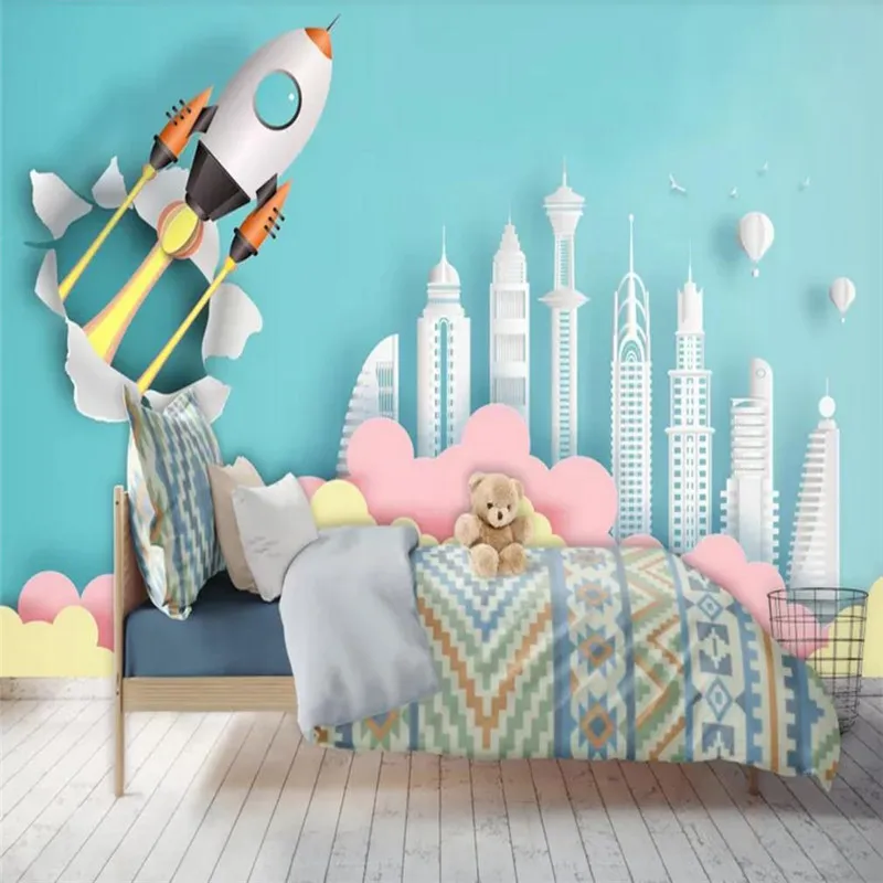 Пользовательские обои 3D космический корабль город детский фон украшение стены
