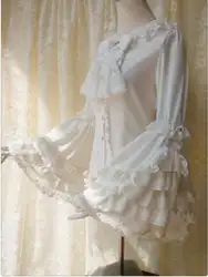 Винтажная плотная Женская кремовая шифоновая блузка с великолепным кружевом с расклешенными рукавами Yiliya