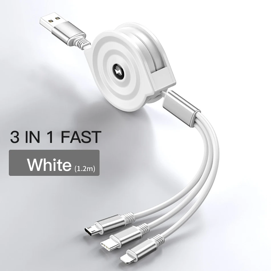 !ACCEZZ 3 in 1 Retractable USB Cable For iPhone XS XR Micro USB Type C TPE Fast Charging For Samsung Xiaomi Huawei Android Phone (21)