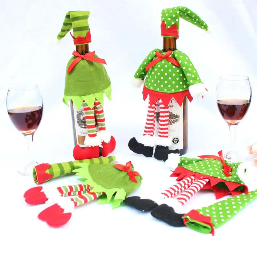 1 комплект обхват для вина крышка бутылки украшение домашняя Рождественская вечеринка эльф мешок вина Прямая B16
