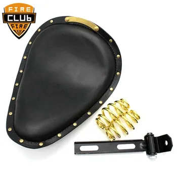 

For Harley Sportster 883 XL Bobber Chopper Custom Cafe Racer Black Leather Vintage Front 3" Spring Bracket Solo Seat Cover