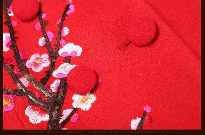 New Flower Printed Trench Coat for Women Plum blossom Jacquard Floral Thick Wool Overcoat Plus Size Long Embroidered Outerwear Coats