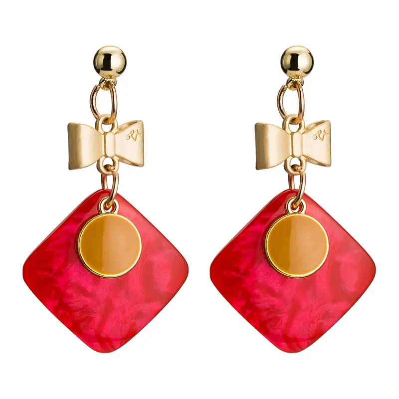 Unique Golden Bowknot Chain Dangle Earrings Round Enamel Square Resin Stone Drop Geometric Antique Women Jewelry 2019 | Украшения и