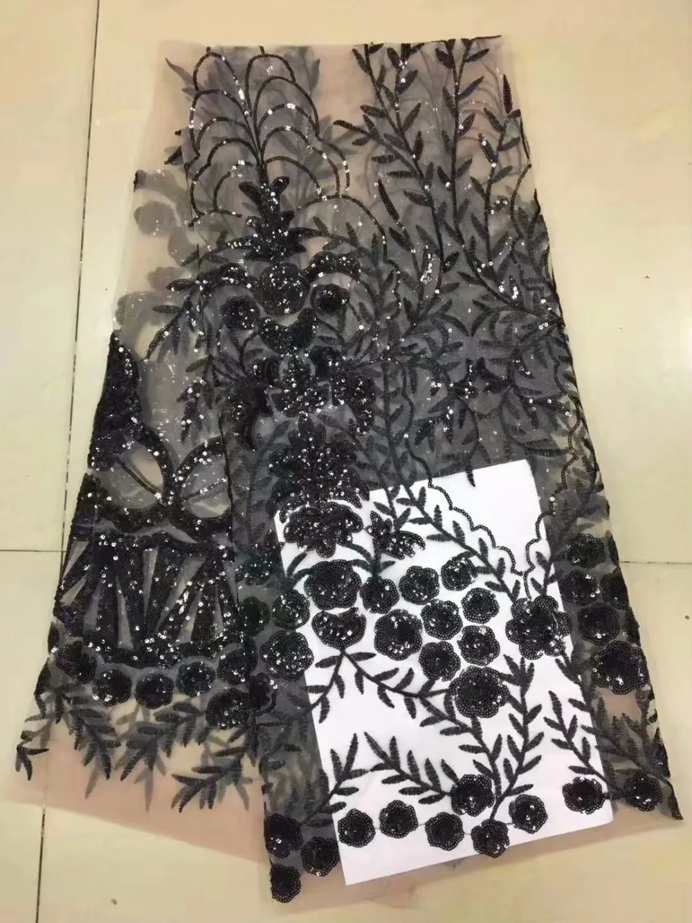 

French Net Lace Fabric 2018 Latest african guipure lace fabric with embroidery mesh tulle black cord Sequins lace fabric !SL1-11