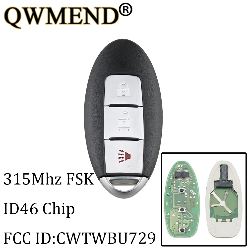

QWMEND 3Buttons Smart Remote Key Keyless Fob For Nissan CWTWBU729 ID46 Chip For Nissan Armada Pathfinder Rogue Versa Car keys
