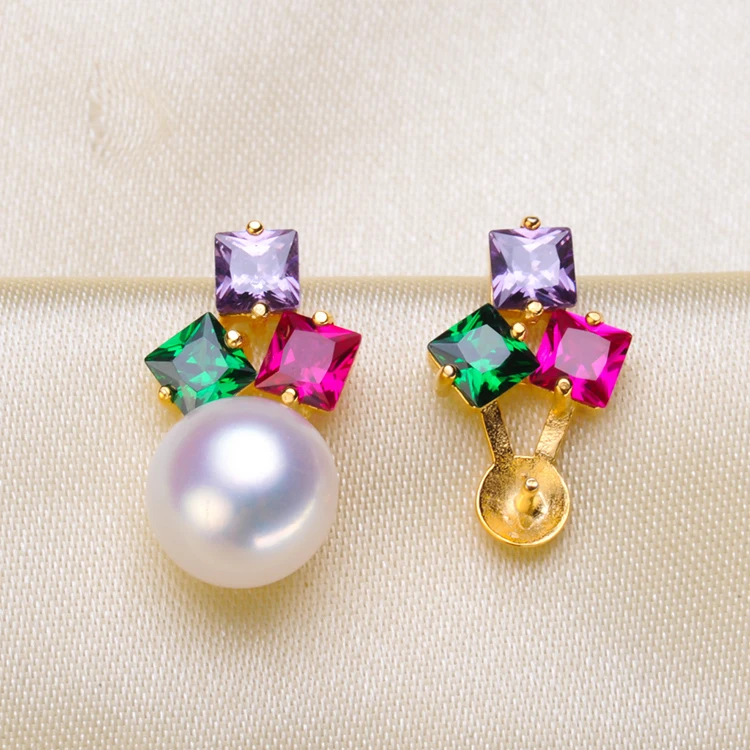 

925 Silver Pearl Earrings Mountings Fashion Beautiful Earrings Findings Settings Jewelry Parts Fittings Women's Accessories