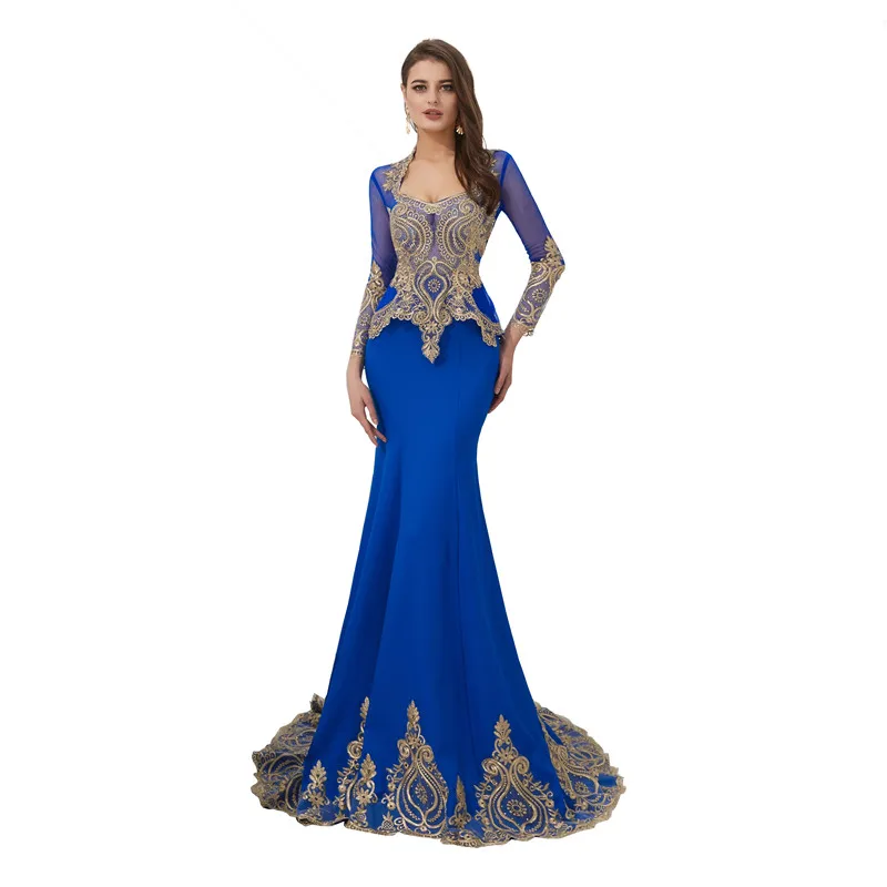 Blue Роскошные атласные квадратный воротник Emroidery Русалка Продольный Fishtal платье торжественное платье халат de soiree Vestido де noche 59323 - Цвет: Blue