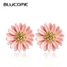 Blucome модные розовые эмалированные маленькие серьги в виде подсолнуха, серьги-гвоздики для женщин, девушек, для праздников, вечеринок, бижутерия, медные серьги, аксессуары