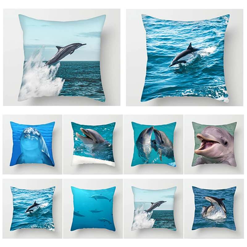 

Fuwatacchi Cute Dolphin Cushion Cover for Sofa Car Home Decor Ocean Sea Print Throw Pillows Cover Home Decoratives Pillow Case