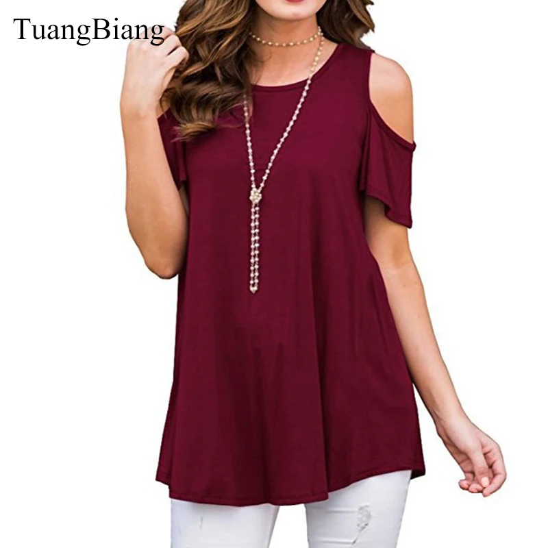 

Off Shoulder Short Sleeve 2018 Women Loose Top Sexy Solid Round Neck Tee Cotton Fashion Casual Lady tShirt Spring Ladies T-Shirt