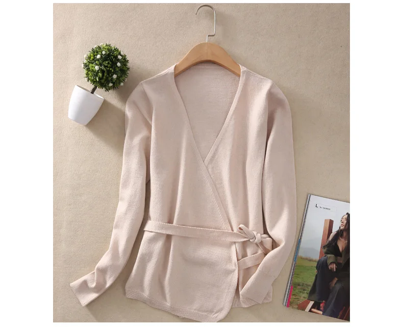 YUNSHUCLOSET Весна горячая распродажа женский кашемировый шерстяной кардиган v-образный вырез сплошной цвет короткий стиль кардиганы
