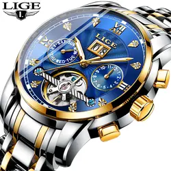 LIGE для мужчин часы автоматические механические часы Мода часы с алмазами Мужской Нержавеющая сталь водостойкие часы для мужчин Relogio Masculino