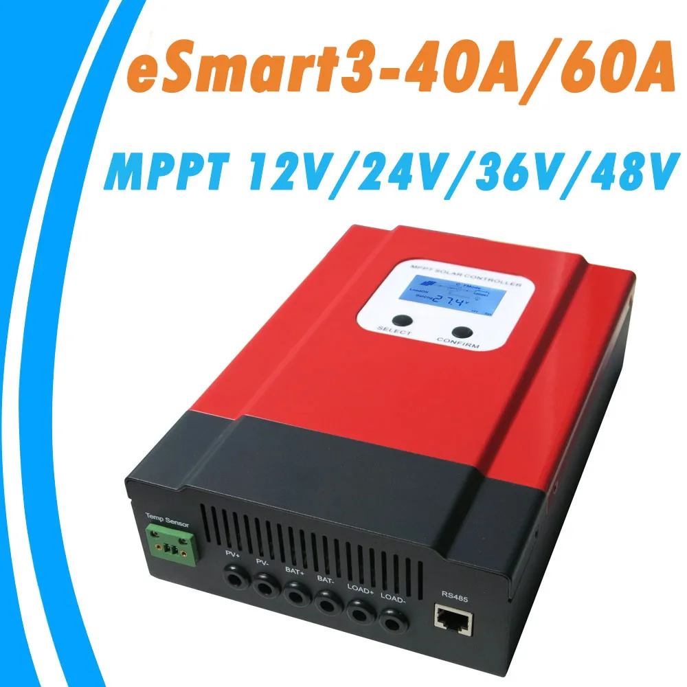 Модернизированный ESmart3 MPPT 40A 60A Солнечный контроллер 48В/36В/24В/12В авто задний
