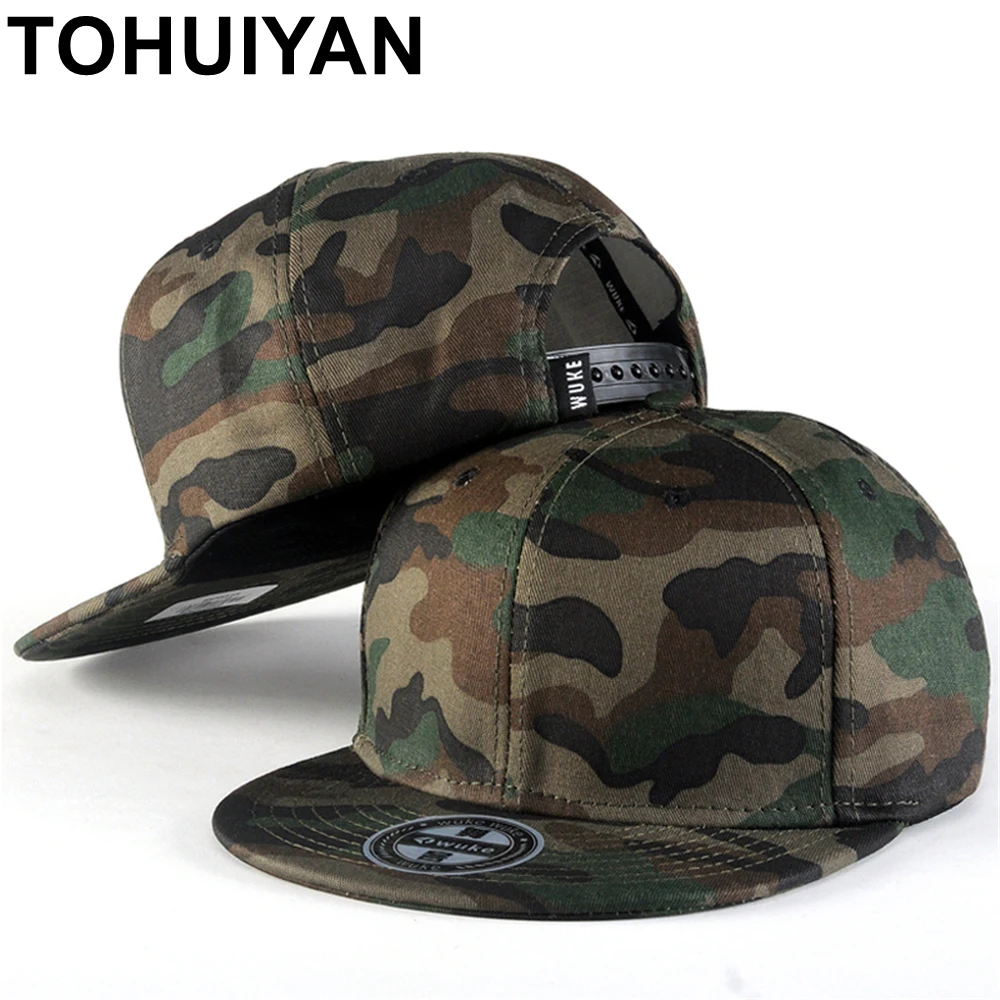 

TOHUIYAN Mens Camo Cotton Snapback Cap Street Dance Hip Hop Hats Flat Visor Fitted Gorras Baseball Cap Tatctical Adjustable Hats