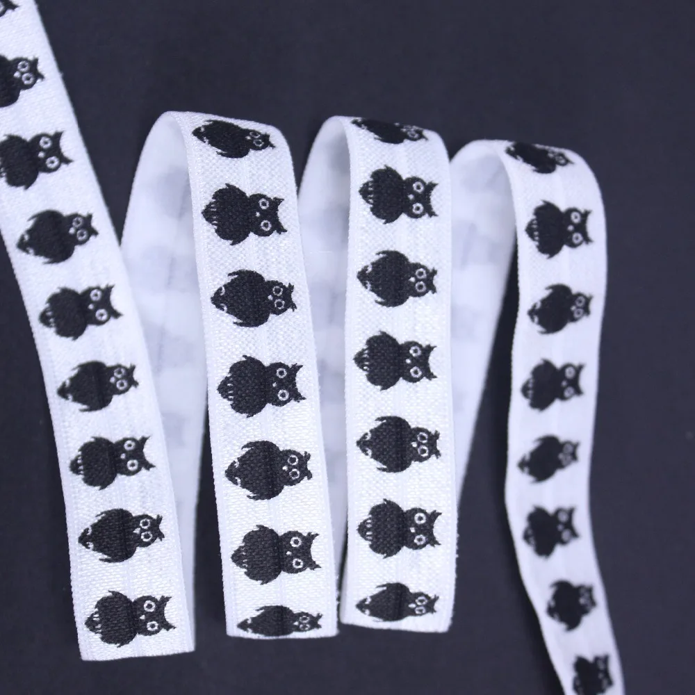 

Halloween black owl printed OEM 50yards/lot 5/8'' Fold Over Elastic FOE