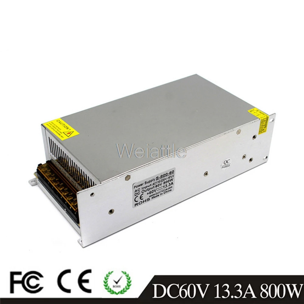 

13.3A 800W LED Light Belt Driver Switching Power Supply 110/220VAC-DC60V Constant Voltage Transformer Monitoring CCTV CNC Motor