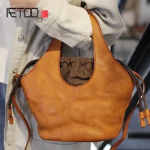 AETOO Vintage teen satchel, hundred mori bag, leather portable crossbody bag