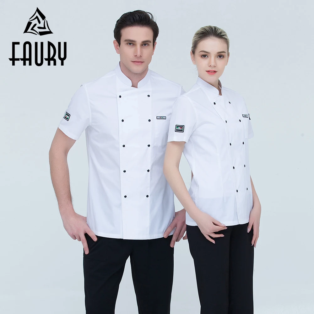 Unisex verano restaurante Servicio de comida cocinero camarero uniformes manga corta breasted doble sushi panadería cocina Chaquetas