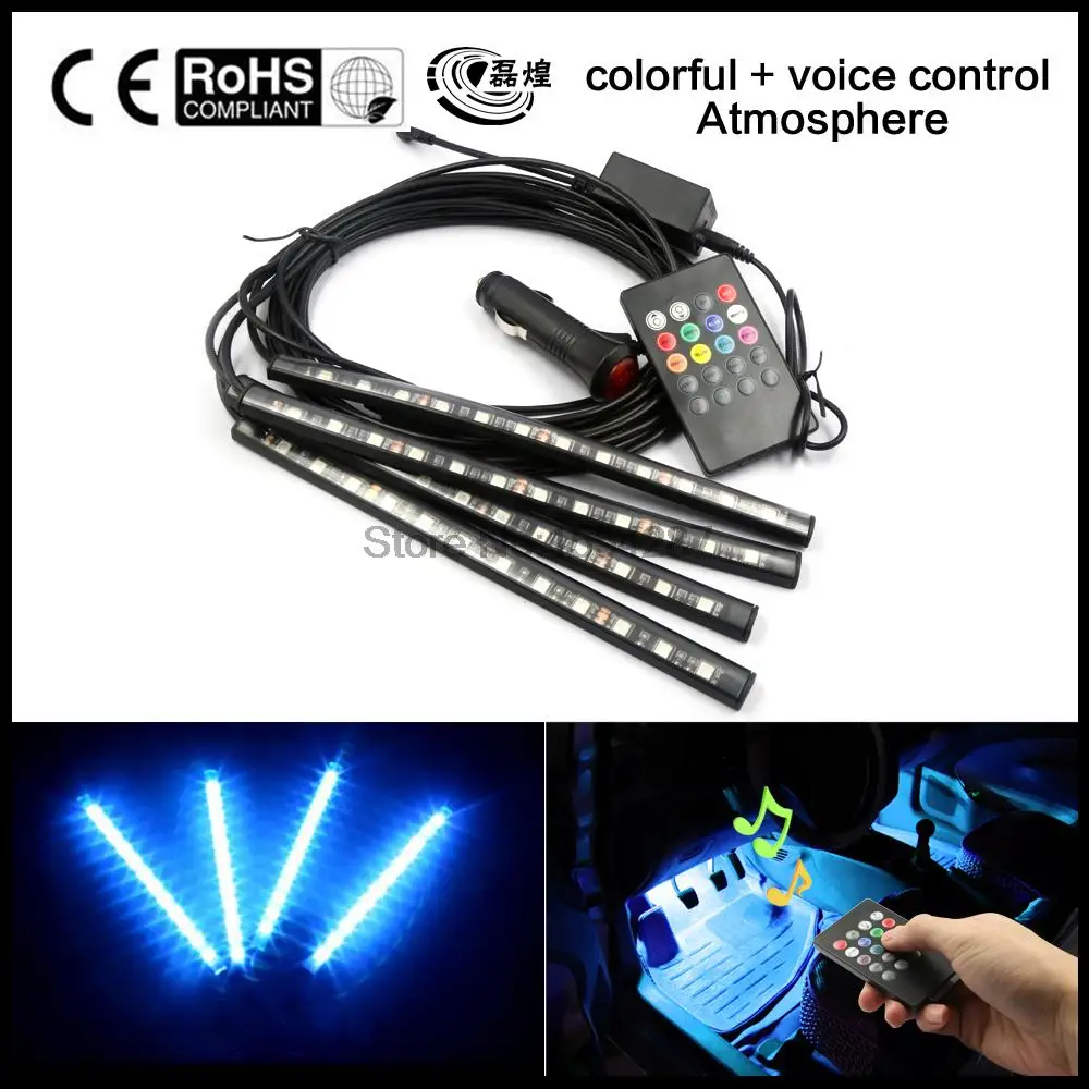 

2016 Multi Color voice sound music control Flexible Interior Decorative Atmosphere Neon Lamp LED Wireless Remote Car Lighter
