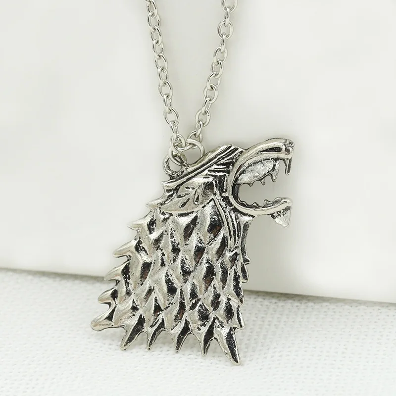 Game of Thrones Stark Roaring Wolf Head Pendant Silver Necklace for Women Men