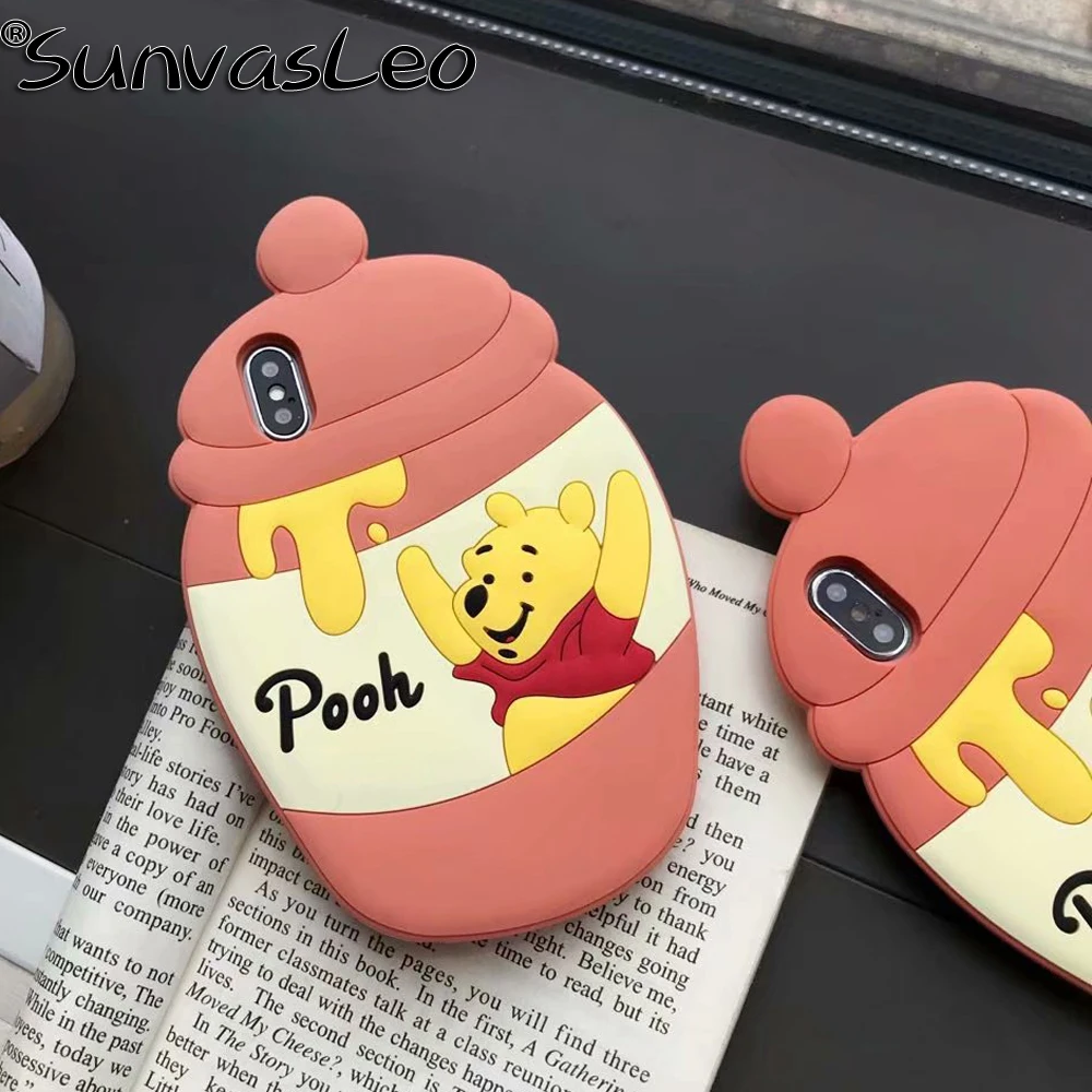 

For iPhone X XS XR XS Max For iPhone 6 6s 7 8 Plus 3D Honey Bear Cartoon Soft Silicone Case Anti-drop Phone Back Cover