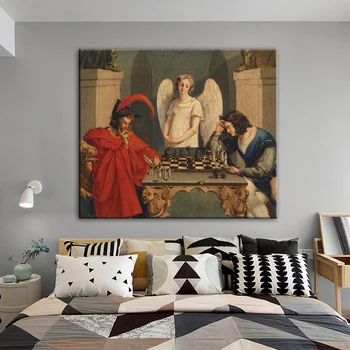 

Faust and Mephisto Playing Chess Wall Art Canvas Paintings Reproductions Famous Canvas Art Prints Wall Decorative Canvas Picture