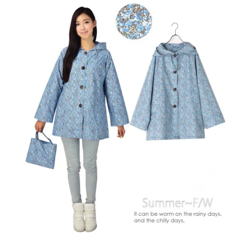 

FreeSmily Lightweight Waterproof windbreaker poncho fashion Cute short female floral style raincoat Tourism