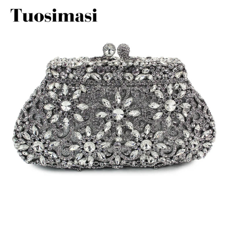 Elegant Silver Crystal Handmade Evening Bags Women Rhinestone Party