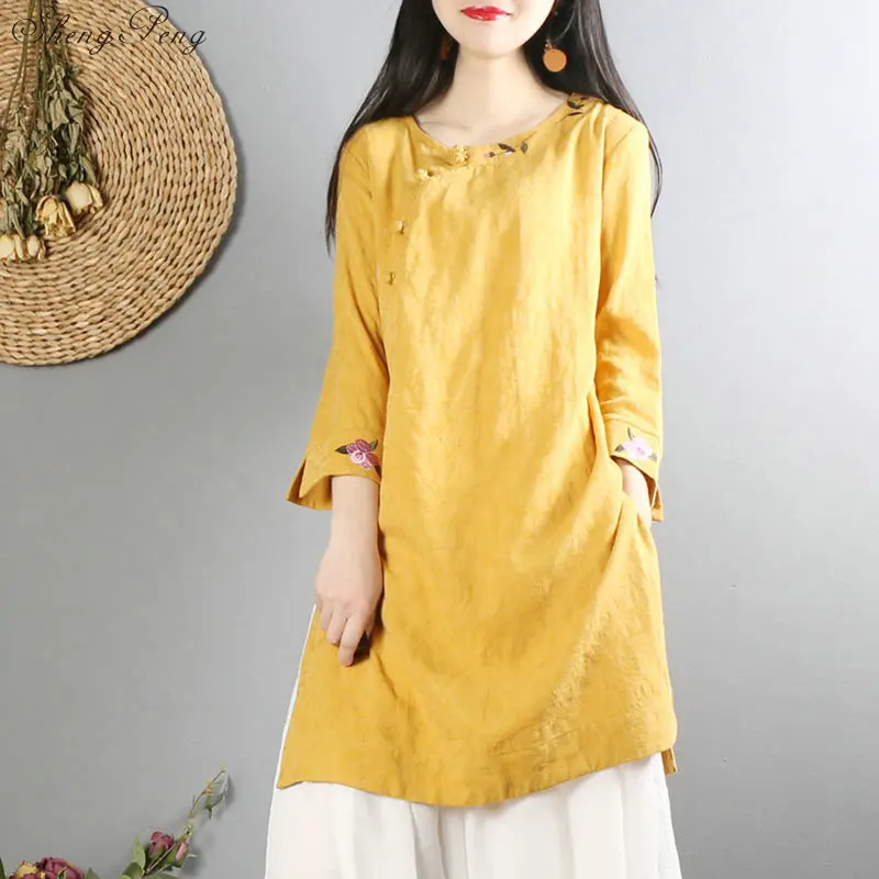 Новые поступления 2018 воротник-стойка блузки традиционная китайская одежда элегантная женская в стиле ретро топы Q327