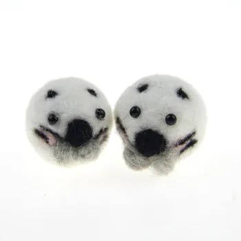 

New Arrival 3D Handmade Wool Felt Items Kawaii Animal Sea lion Shape Button Patch Sticker Fit Girls Hair Jewelry Clips Headband