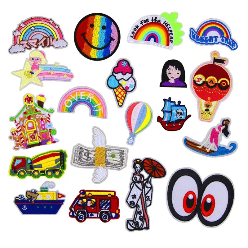 

New arrival 10 pcs rainbow ship Embroidered patches iron on Applique garment hat bag shoe embroidery patch DIY accessory