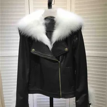 Новинка Модные женские куртки из овечьей кожи с меховым воротником D848