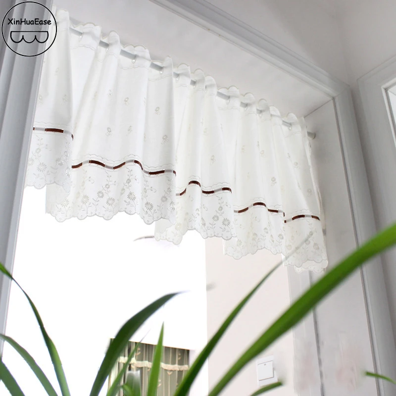 

XinHuaEase Short Curtains for Kitchen Rural Flower Embroidery Tulle on the Window Home Decor Coffee Door Curtain Finished Drapes
