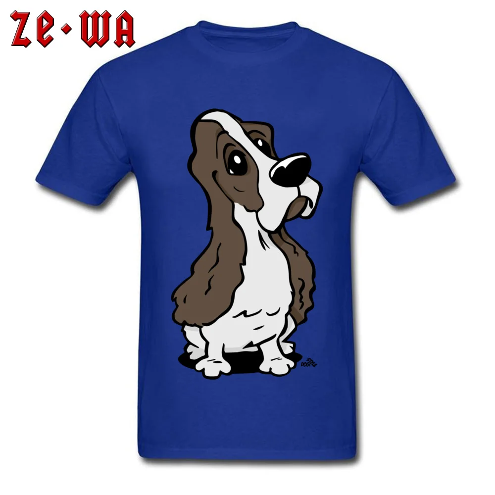 Casual T Shirt Classic Round Neck Cartoon Cocker Spaniel dog 100% Cotton Men Tops T Shirt Normal Short Sleeve Tee Shirt Cartoon Cocker Spaniel dog blue