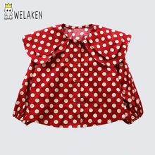 WeLaken; модные блузки для девочек; коллекция года; одежда; топы с оборками; Верхняя одежда в горошек; повседневные Детские рубашки с длинными рукавами для маленьких девочек