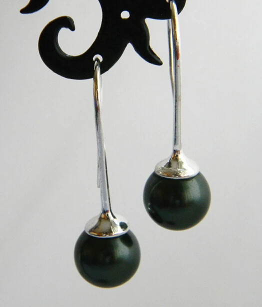 

free shipping 12510 Black Round Shell Pearl Dangle Earring