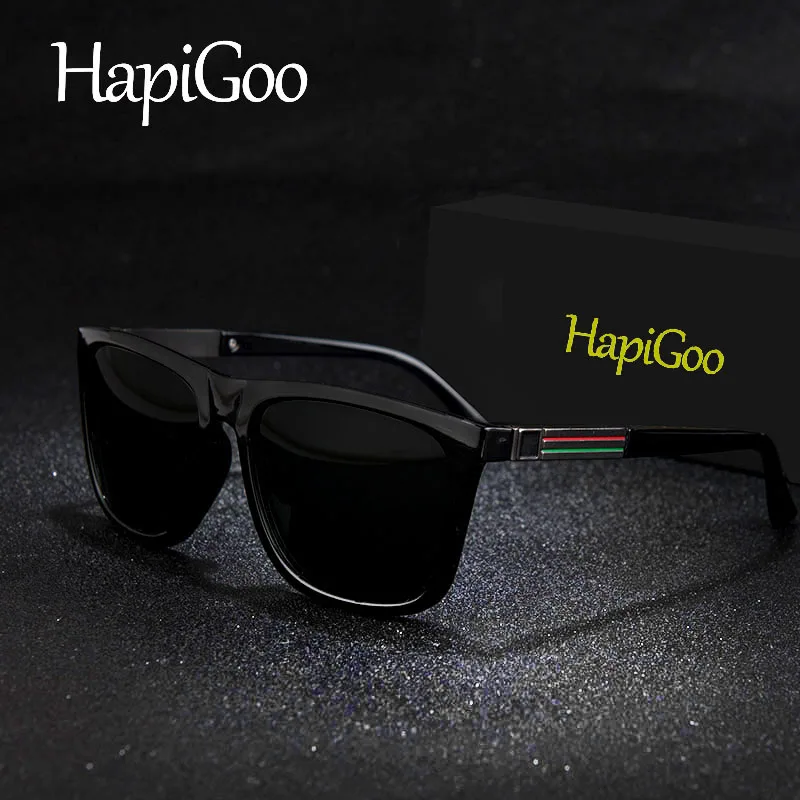 

HAPIGOO Unisex Fashion Retro Square Sunglasses Men Polarized HD Driving Coating Black Frame Fishing Driving Male Sun Glasses