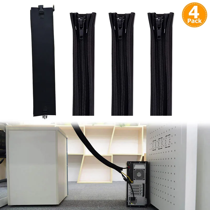 

4Pcs Zipper Storage Cable Cover Bundle Cables for TV Computer Audio Video Box Cord
