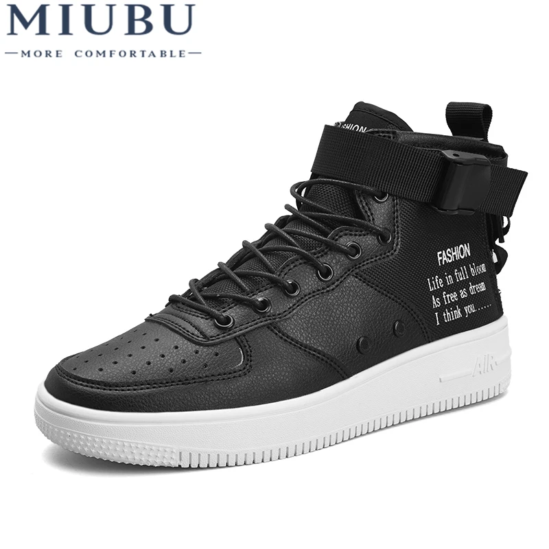 buy MIUBU Men Casual Shoes Top Quality Pu Leather Men High Top Shoes Fashion Lace Up Breathable Hip Hop Shoes Men Red Black White