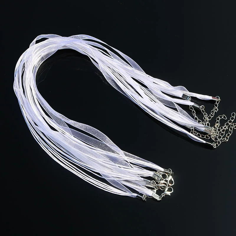 

100PCS 18inch Wholesale White Silk Organza Voile Ribbon Cord Necklace Adjustable Lobster Clasp Fashion Jewelry Findings